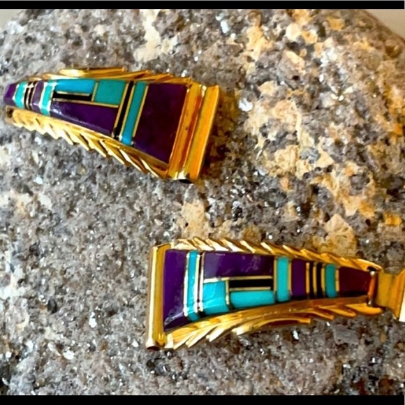 14K Gold Vintage Zuni Native American Watch Tips signed Walley - Picture 12 of 13